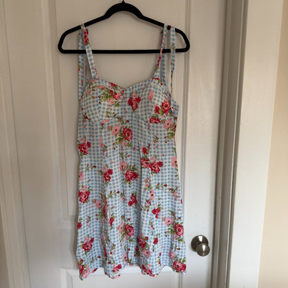 NWT LILY ROSE FLORAL GINGHAM MINI DRESS SMOCKED XL